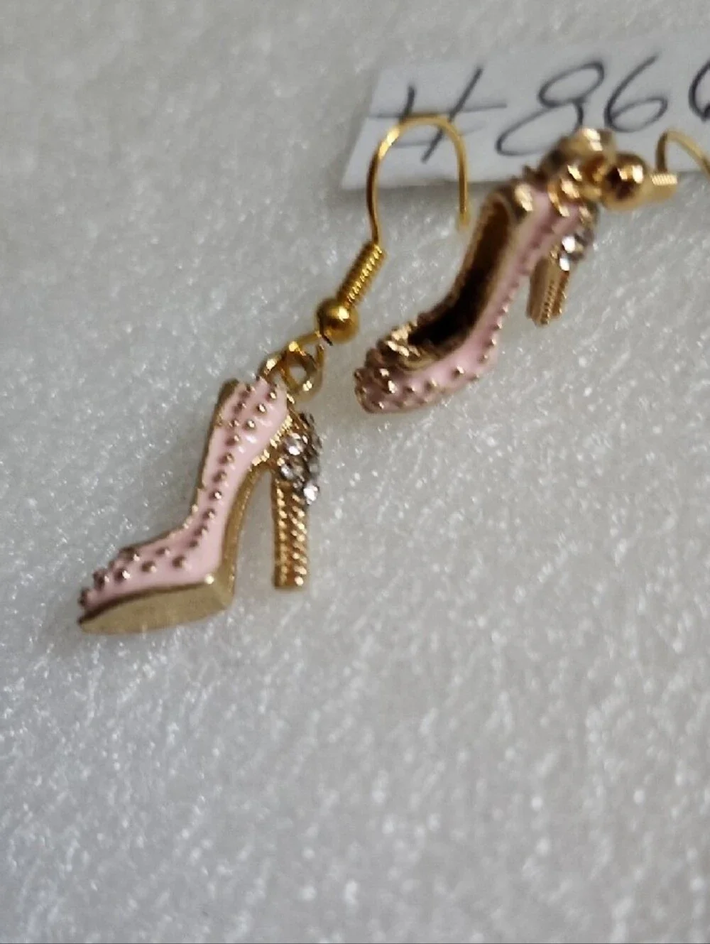 Gold & Pink High Heel Charm Drop Earrings